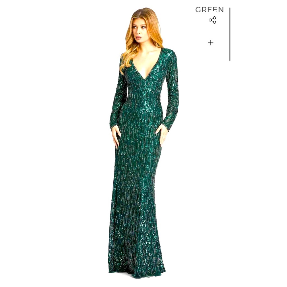 Mac Duggal Sequined Long Sleeves Dress with V Neck #5451